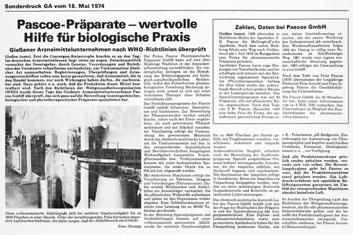 Anzeige Sonderdruck Zeitung 1974